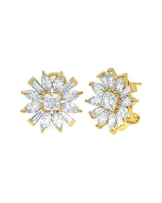 Crislu Silver Cz 18K Over Silver Studs