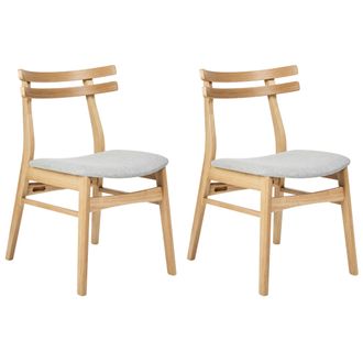 Beliani Beliani - Conjunto De 2 Sillas De Comedor Retro Sin Reposabrazos Asiento De Tela Gris Estructura De Madera Maciza Clara Cynthiana