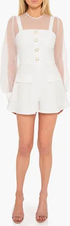 Black Halo Harvey Organza Blouson Sleeve Playsuit In White