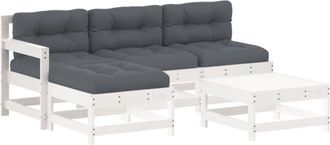 vidaXL Vidaxl - Juego De Muebles Jard&iacute;n 5 Piezas Y Cojines Madera Maciza Blanco