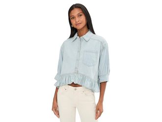 Free People Bailey Denim Shirt Womens Clothing Light Tint Wash : MD (Womens 8-10), Cotton/Denim