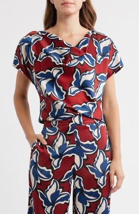 Anne Klein Cowl Neck Floral Top in Rust Multi at Nordstrom, Size Xx-Small