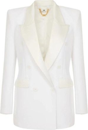 Elisabetta Franchi Chaqueta de Crep&eacute; y Sat&eacute;n de Doble Capa - Jackets - Mujer - Blanco - XS