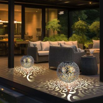 Globo Lighting Sfera solare a luce solare per esterni, color argento, lampada plug-in, giardino, sfera orientale, con effetto luce e picchetto, 1x LED 3000 Kelvin