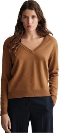 GANT Extra Fijne V-hals Wollen Trui - Dames - V-hals truien - Beige - L - Wol - Truien & Vesten