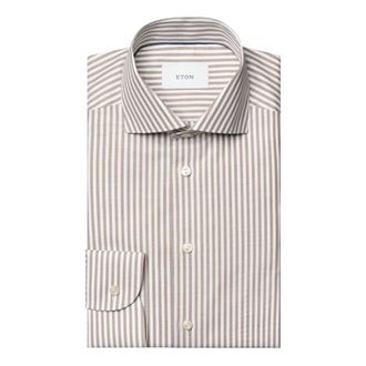 Eton Gestreept Signature Oxford overhemd - Heren - Zakelijke Overhemden - Beige - L - Katoen - Overhemden