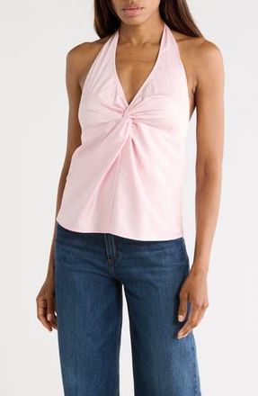 Leith Cotton Blend Halter Top in Pink Pinkesque at Nordstrom Rack, Size X-Small
