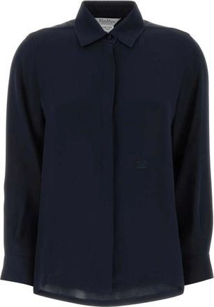 Max Mara Geranio Crepe de Chine Shirt - Dames - Blouses & Shirts - Blauw - Maat: XS Zijde