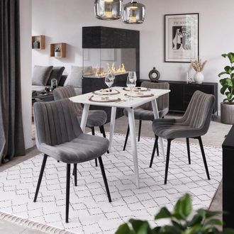Vicco Conjunto De Mesa De Comedor Beaver, Blanco, 110 X 70 Cm Con 4 Sillas, Gris, Vicco