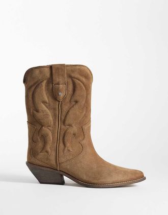 Bronx Chel-sey - Stivaletti western in camoscio stone wash naturale scuro-Neutro