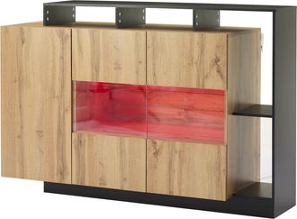 STILVORA Aparador Con 2 Puertas, Estantes Ajustables Y Led Con Bluetooth Para Salon En Mdf, Madera, 140&times;44&times;93.5 Cm