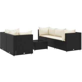 vidaXL Set Muebles De Jard&iacute;n 6 Piezas Y Cojines Rat&aacute;n Sint&eacute;tico Negro Vidaxl