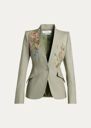 Alexander McQueen Floral Beaded Single-Breasted Slim Jacket