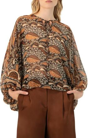 Ivonne Dolman Paisley Blouse with Neck Ties in Brown at Nordstrom, Size Medium
