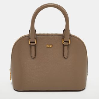 DKNY Dkny Taupe Brown Leather Top Zip Dome Satchel