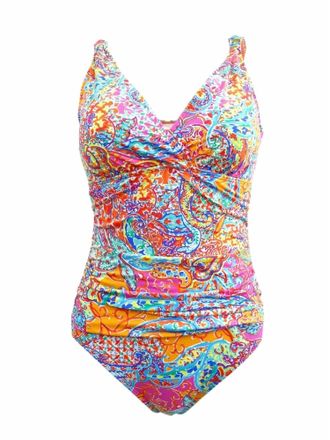 Ralph Lauren Womens Surplice Printed One-Piece Swimsuit In Pink Multi