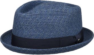 Lierys Diamond Crown Pork Pie Hat Raffia Straw Fabric Band Unisex Summer Blue