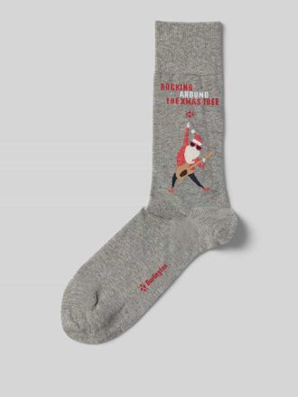 Burlington Socken mit Motiv Modell Rocking XMas in Mittelgrau, Größe 40-46