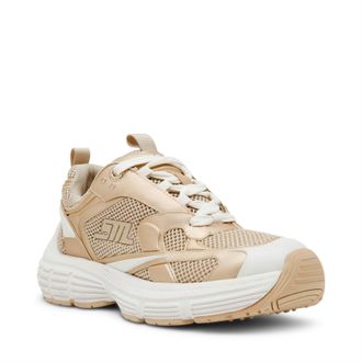 Steve Madden Womens Power 1 Train Walking Lace Up Sneakers in Gold / White - Size UK 8