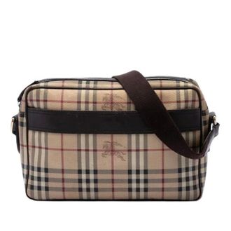 Burberry Pre-owned Haymarket Check Crossbody Bag - Dames - Pre-owned - Beige - Maat: ONE Size Leer