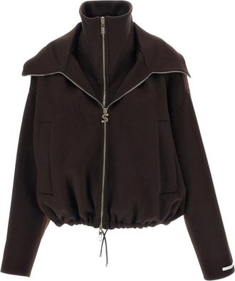 Sportmax Jassen, Dames, Bruin, 2Xs, Pure Wool Bomber Jacket with Removable Front Insert