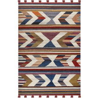 Beliani Tappeto di lana multicolore 200 x 300 cm kilim fatto a mano con strisce e nappe Mrgashat