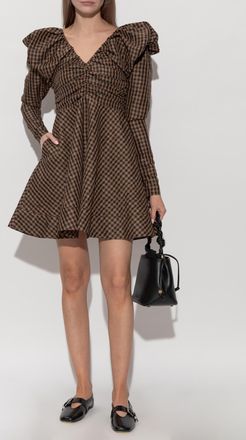 Ganni Dress With A Check Pattern, Womens, Brown