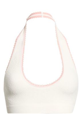 Free People Sweet Point Seamless Halter Bralette in White Alyssum Combo at Nordstrom, Size Medium