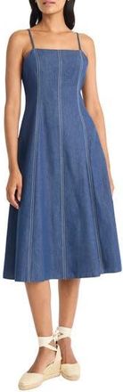 Maggy London Topstitch Sleeveless Chambray Midi Dress in Denim at Nordstrom Rack, Size 10