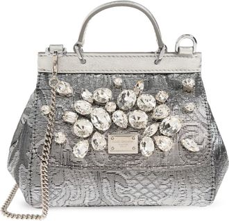 Dolce & Gabbana Tassen, Dames, Grijs, ONE Size, Leer, Sicily Mini Handbag