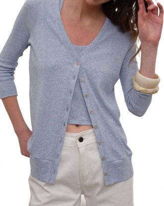 Goldie London Cotton Rib V Neck Cardigan In Blue Heather