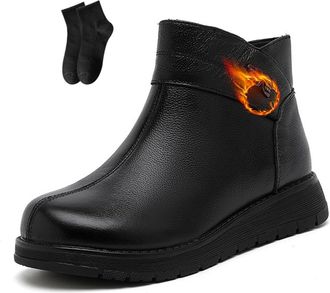 Generic POIOZXD Womens Genuine Leather Wool Orthopedic Boots, Womens Waterproof Orthopedic Warm Boots,Winter Non-slip Fur Lined Leather Wedge Ankle Snow Booti