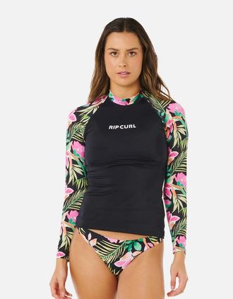 Rip Curl Womens Rip Curl Womens Molokai Floral Insert Long Sleeve Rash Vest - Black - Size: 18/16