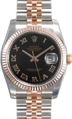 Rolex Oyster Perpetual Datejust 36 Black Sunburst Dial Stainless Steel and 18K Everose Gold Jubilee Bracelet Automatic Mens Watch 116231BKSBRJ