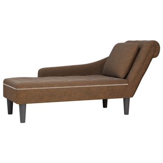 vidaXL Tumbona Con Almohada Reposabrazo Derecho Cuero Sint&eacute;tico Marr&oacute;n Vidaxl