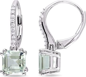 Amour 2 1/3CT TGW Green Quartz and 1/10CT TDW Diamond Leverback Earrings In Sterling Silver