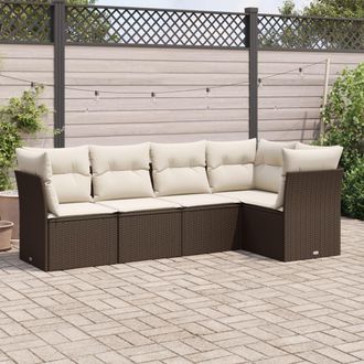vidaXL Vidaxl - Set Comedor De Jard&iacute;n 5 Piezas Y Cojines Rat&aacute;n Sint&eacute;tico Marr&oacute;n