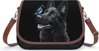 Generic Black German Shepherd Dog Blue Jay Bird Small Womens Crossbody Bags Shoulder Handbag with Adjustable Strap for Travel