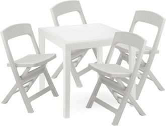 Dmora Set salotto da esterno Falconara, Salottino outdoor o indoor, Tavolo quadrato con 2 sedie pieghevoli, Made in Italy, Bianco - Dmora