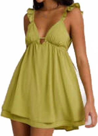 Le Lis Blanc Deux Ruffle Sleeve Baby Doll Mini Dress In Avocado