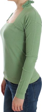 Ermanno Scervino Womens Green Wool Blend Striped Long Sleeve Sweater Nylon Clothing