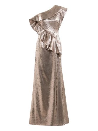 Saiid Kobeisy Abito lungo monospalla con decorazione - Marrone