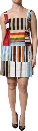 Dolce & Gabbana Multicolor Cotton Stripe Sleeveless Womens Dress