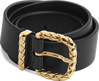 Bottega Veneta Coaxial Leather Belt in Black/Brass at Nordstrom, Size 65