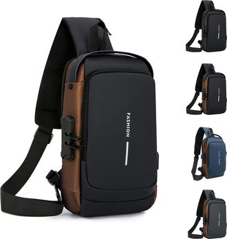 Generic New Carbon Fiber Streamline Anti-Theft Sling Bag, USB Charging Sport Sling, Waterproof Shoulder Backpack for Travel Gym (black gold)