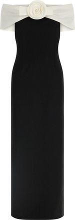 Self Portrait Black Cr&ecirc;Pe Flower Maxi Gonne Bianco/Nero-Donna