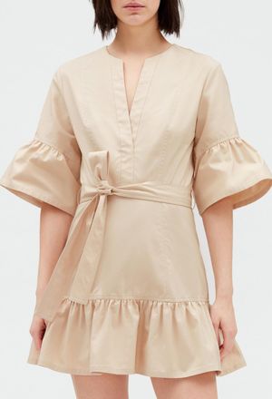 Claudie Pierlot Robe courte manches volant&eacute;es beige