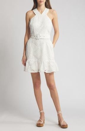 Ciebon Braylee Lace Eyelet Belted Sleeveless Minidress in White at Nordstrom Rack, Size Medium