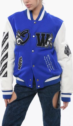 Off-white Padded Bomber ROYAL with Leather Sleeves and All-Over Patch Off-White