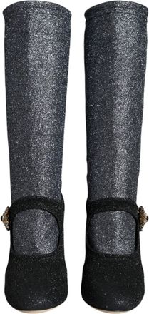 Dolce & Gabbana Black Crystal Mary Janes Booties Womens Shoes